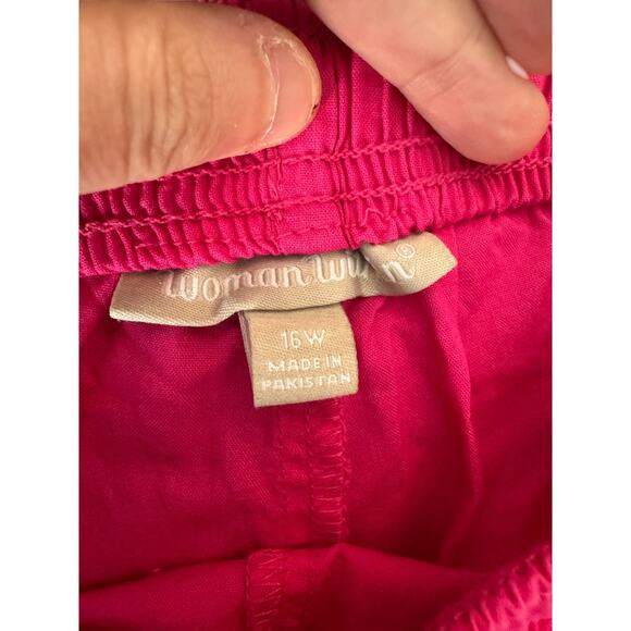 Woman Within 16W Pink Pants 100% Cotton Drawstring Elastic Waist Pockets - Picture 11 of 11